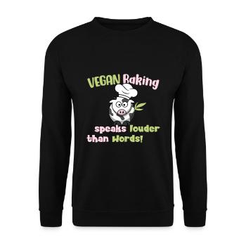 Vegan Baking speaks louder than Words - Unisex Pullover - Schwarz - Vorne - Alina (178cm) & Michal (187cm)