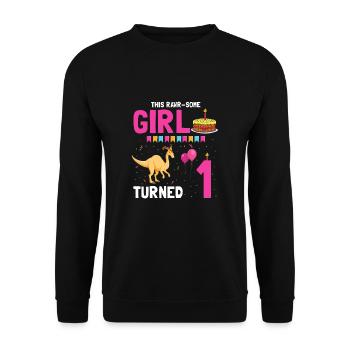 Parasaurolophus Girls Design Birthday Party - Unisex Sweatshirt - black - Front - Alina (178cm) & Michal (187cm)