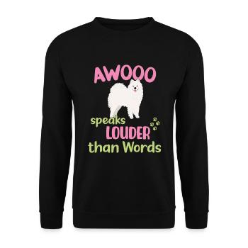 AWOOO spricht lauter als Worte - Unisex Pullover - Schwarz - Vorne - Alina (178cm) & Michal (187cm)