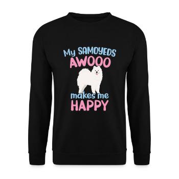 Mein Samojeden AWOOO macht mich glücklich - Unisex Pullover - Schwarz - Vorne - Alina (178cm) & Michal (187cm)