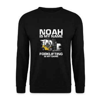 Gabelstaplerfahrer und Lagerhaus Gabestaplerfahrer - Unisex Pullover - Schwarz - Vorne - Alina (178cm) & Michal (187cm)