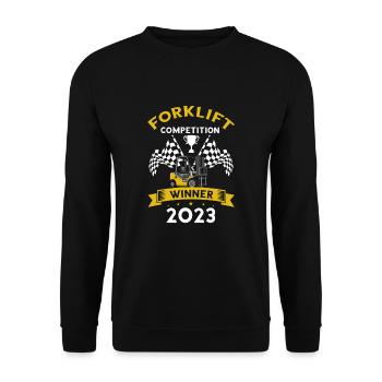 Gabelstaplerfahrer und Lagerhaus Gabestaplerfahrer - Unisex Pullover - Schwarz - Vorne - Alina (178cm) & Michal (187cm)