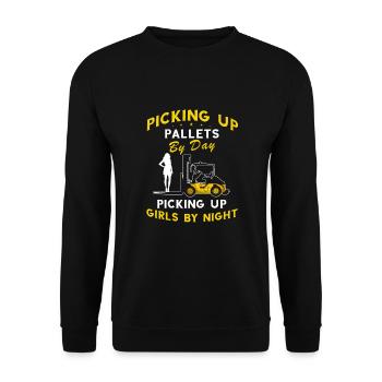 Conducteur de chariot élévateur et conducteur de chariot élévateur d'entrepôt - Sweat-shirt Unisexe - noir - Devant - Alina (178cm) & Michal (187cm)