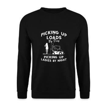 Forklift operator and forklift driver - Unisex Sweatshirt - black - Front - Alina (178cm) & Michal (187cm)
