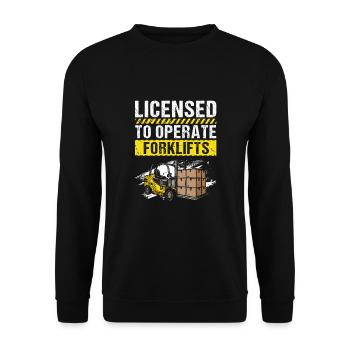 Gabelstaplerfahrer und Lagerhaus Gabestaplerfahrer - Unisex Pullover - Schwarz - Vorne - Alina (178cm) & Michal (187cm)