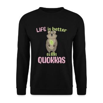 La vie est meilleure avec Quokkas - Grinning Quokka - Sweat-shirt Unisexe - noir - Devant - Alina (178cm) & Michal (187cm)