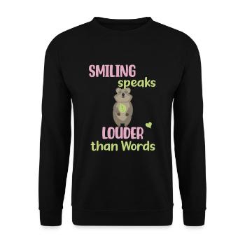 Le sourire est plus éloquent que les mots - Süßes Quokka - Sweat-shirt Unisexe - noir - Devant - Alina (178cm) & Michal (187cm)