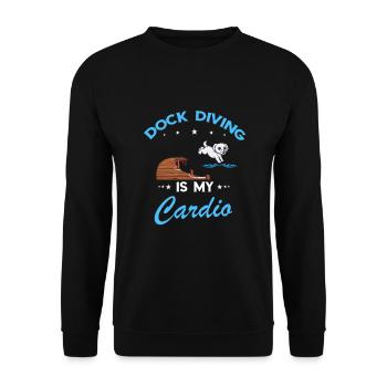 Dock Diving Design für Dog Jumping und Dock Dog - Unisex Pullover - Schwarz - Vorne - Alina (178cm) & Michal (187cm)
