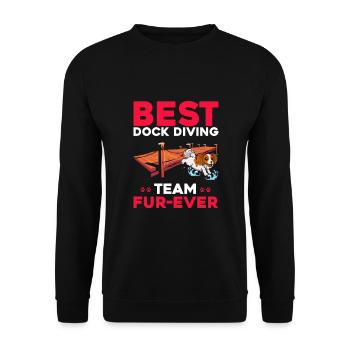 Dock Diving Design für Dog Jumping und Dock Dog - Unisex Pullover - Schwarz - Vorne - Alina (178cm) & Michal (187cm)
