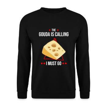 Gouda-Liebhaber für geräucherten Gouda - Unisex Pullover - Schwarz - Vorne - Alina (178cm) & Michal (187cm)
