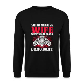 Drag Boot Design für Rennbootfahrer - Unisex Pullover - Schwarz - Vorne - Alina (178cm) & Michal (187cm)