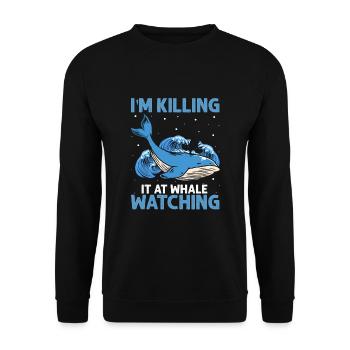 Meeressäuger für Orca-Beobachtung und Buckelwal - Unisex Pullover - Schwarz - Vorne - Alina (178cm) & Michal (187cm)
