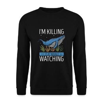 Orca Beobachtung für Buckelwale und Meerwale - Unisex Pullover - Schwarz - Vorne - Alina (178cm) & Michal (187cm)