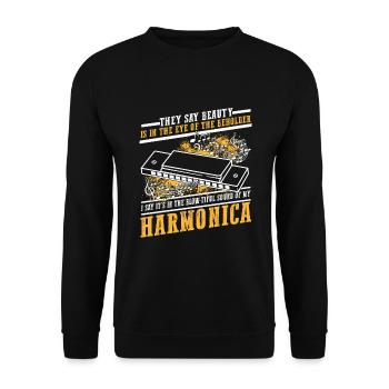 Mundharmonika Instrument und Mundharmonika - Unisex Pullover - Schwarz - Vorne - Alina (178cm) & Michal (187cm)