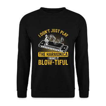 Harmonikaspieler für Munharmonika Spieler - Unisex Pullover - Schwarz - Vorne - Alina (178cm) & Michal (187cm)