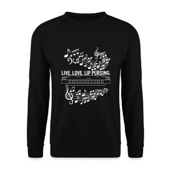 Mundharmonika Instrument und Mundharmonika - Unisex Pullover - Schwarz - Vorne - Alina (178cm) & Michal (187cm)