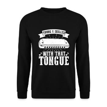 Harmonikaspieler für Munharmonika Spieler - Unisex Pullover - Schwarz - Vorne - Alina (178cm) & Michal (187cm)