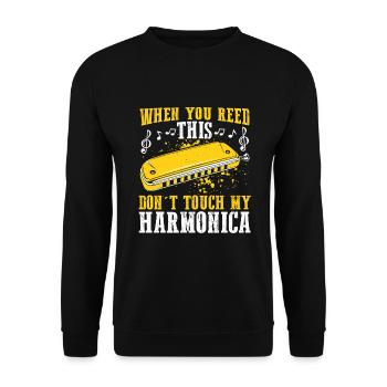 Mundharmonika Spieler und Mundharmonika - Unisex Pullover - Schwarz - Vorne - Alina (178cm) & Michal (187cm)