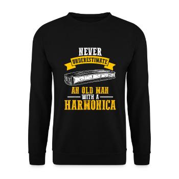 Mundharmonika Spieler und Mundharmonika - Unisex Pullover - Schwarz - Vorne - Alina (178cm) & Michal (187cm)