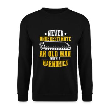 Harmonikaspieler für Munharmonika Spieler - Unisex Pullover - Schwarz - Vorne - Alina (178cm) & Michal (187cm)