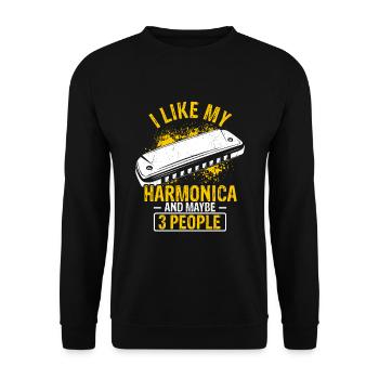 Mundharmonika Spieler und Mundharmonika - Unisex Pullover - Schwarz - Vorne - Alina (178cm) & Michal (187cm)