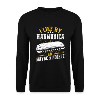 Harmonikaspieler für Munharmonika Spieler - Unisex Pullover - Schwarz - Vorne - Alina (178cm) & Michal (187cm)