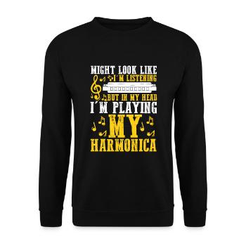 Mundharmonika Instrument und Mundharmonika - Unisex Pullover - Schwarz - Vorne - Alina (178cm) & Michal (187cm)