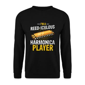 Harmonikaspieler für Munharmonika Spieler - Unisex Pullover - Schwarz - Vorne - Alina (178cm) & Michal (187cm)