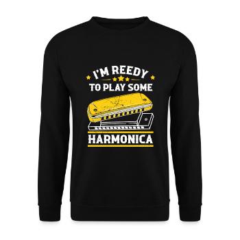 Mundharmonika Spieler und Mundharmonika - Unisex Pullover - Schwarz - Vorne - Alina (178cm) & Michal (187cm)