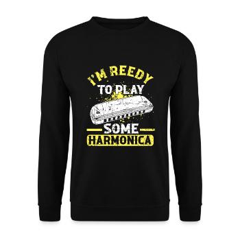 Harmonikaspieler für Munharmonika Spieler - Unisex Pullover - Schwarz - Vorne - Alina (178cm) & Michal (187cm)