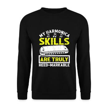 Harmonikaspieler für Munharmonika Spieler - Unisex Pullover - Schwarz - Vorne - Alina (178cm) & Michal (187cm)