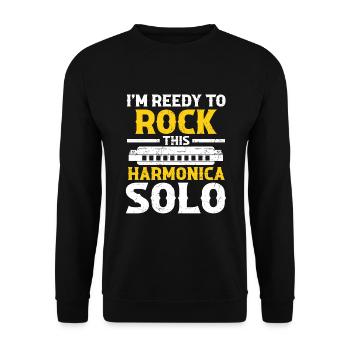 Harmonikaspieler für Munharmonika Spieler - Unisex Pullover - Schwarz - Vorne - Alina (178cm) & Michal (187cm)