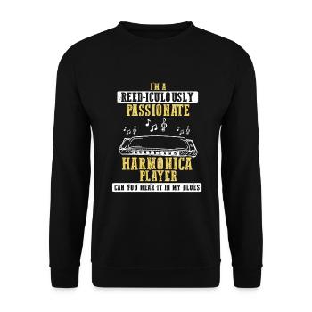 Mundharmonika Instrument und Mundharmonika - Unisex Pullover - Schwarz - Vorne - Alina (178cm) & Michal (187cm)