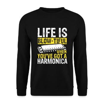 Harmonikaspieler für Munharmonika Spieler - Unisex Pullover - Schwarz - Vorne - Alina (178cm) & Michal (187cm)