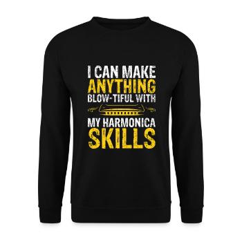 Mundharmonika Spieler und Mundharmonika - Unisex Pullover - Schwarz - Vorne - Alina (178cm) & Michal (187cm)