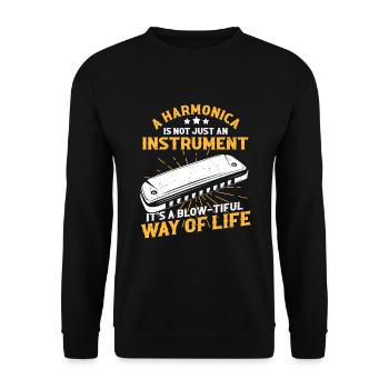 Mundharmonika Instrument und Mundharmonika - Unisex Pullover - Schwarz - Vorne - Alina (178cm) & Michal (187cm)