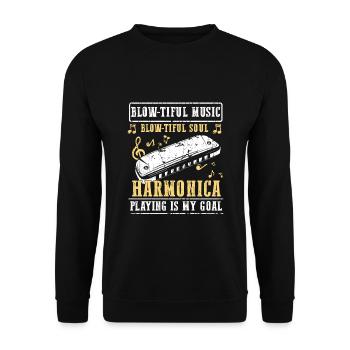 Harmonikaspieler für Munharmonika Spieler - Unisex Pullover - Schwarz - Vorne - Alina (178cm) & Michal (187cm)