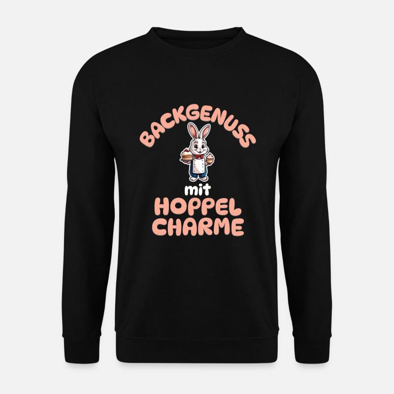 Backgenuss mit Hoppelcharme - Kaninchen backen - Unisex Pullover - Schwarz