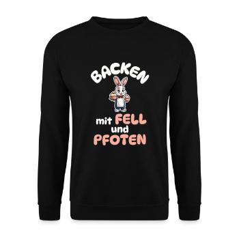 Backen mit Fell und Pfoten - Kaninchen backen - Unisex Pullover - Schwarz - Vorne - Alina (178cm) & Michal (187cm)
