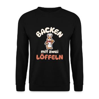 Backen mit zwei Löffeln - Kaninchen Backen - Unisex Pullover - Schwarz - Vorne - Alina (178cm) & Michal (187cm)