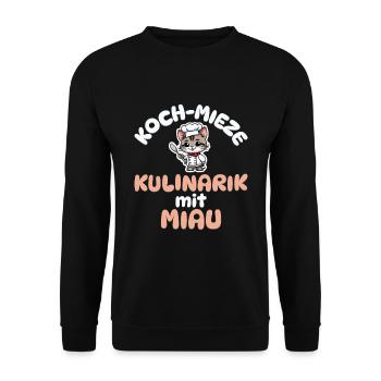 Koch Mieze - Kulinarik mit Miau - Katze kochen - Unisex Pullover - Schwarz - Vorne - Alina (178cm) & Michal (187cm)