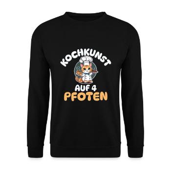 Kochkunst auf 4 Pfoten - Katze kochen - Unisex Pullover - Schwarz - Vorne - Alina (178cm) & Michal (187cm)