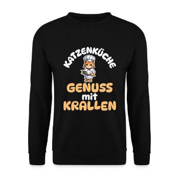 Katzenküche - Genuss mit Krallen - Katze kochen - Unisex Pullover - Schwarz - Vorne - Alina (178cm) & Michal (187cm)