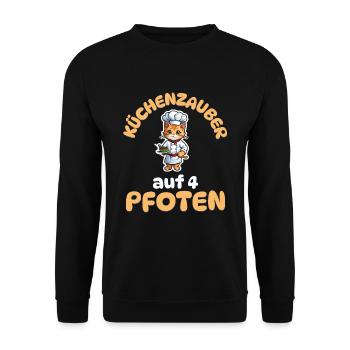Küchenzauber auf 4 Pfoten - Katze kochen - Unisex Pullover - Schwarz - Vorne - Alina (178cm) & Michal (187cm)