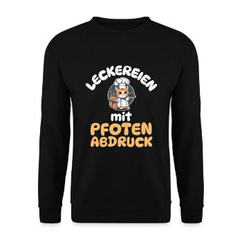 Leckereien mit Pfotenabdruck - Katze kochen - Unisex Pullover - Schwarz - Vorne - Alina (178cm) & Michal (187cm)