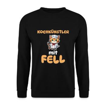 Kochkünstler mit Fell - Katze kochen - Unisex Pullover - Schwarz - Vorne - Alina (178cm) & Michal (187cm)
