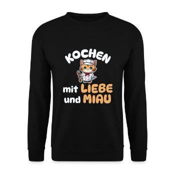Kochen mit Liebe und Miau - Katze kochen - Unisex Pullover - Schwarz - Vorne - Alina (178cm) & Michal (187cm)