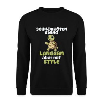 Schildkröten Swing - Langsam aber mit Style - Unisex Pullover - Schwarz - Vorne - Alina (178cm) & Michal (187cm)