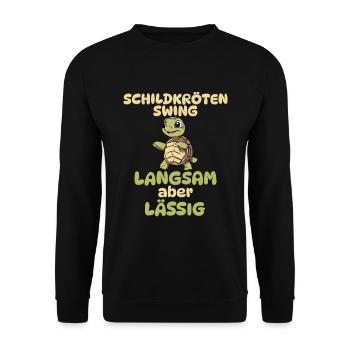 Schildkröten Disco - Langsam aber lässig - Unisex Pullover - Schwarz - Vorne - Alina (178cm) & Michal (187cm)