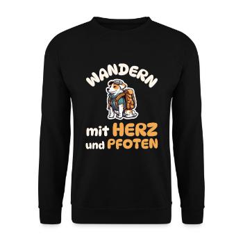 Wandern mit Herz und Pfoten - Wandern - Hunde - Unisex Pullover - Schwarz - Vorne - Alina (178cm) & Michal (187cm)